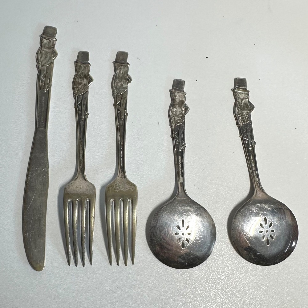 Planters Mr Peanut Flatware Set 5pc Silver Silverplate Vintage Advertising - Picture 5 of 10